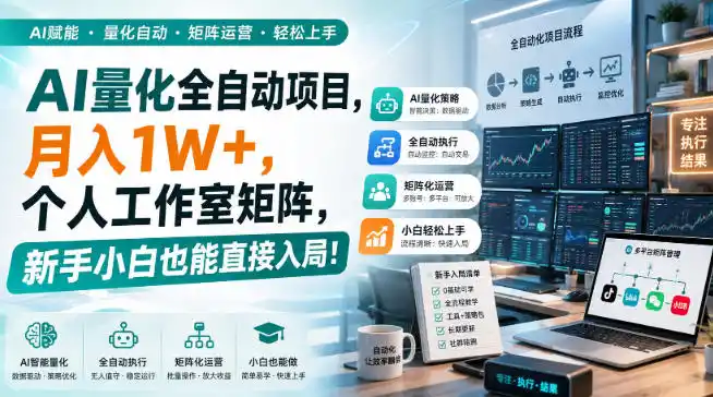 AI量化全自动挂机，月入1W+，个人工作室矩阵，新手小白也能直接入局！-北极星资源库