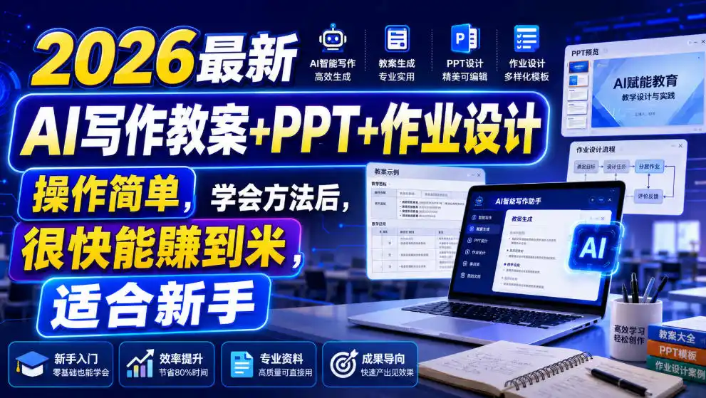 2026最新AI写作教案+PPT+作业设计，操作简单，学会方法后，很快能賺到米，适合新手-北极星资源库