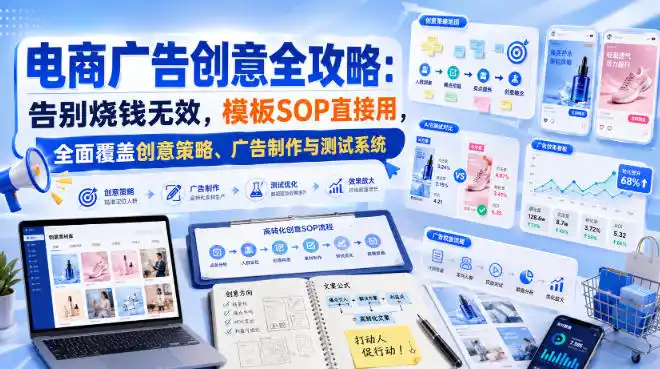 电商广告创意全攻略：告别烧钱无效，模板SOP直接用，全面覆盖创意策略、广告制作与测试系统【原创双语字幕】-北极星资源库