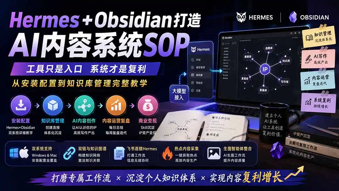 Hermes+Obsidian打造AI内容系统SOP；工具只是入口系统才是复利，从安装配置到知识库管理完整教学-北极星资源库