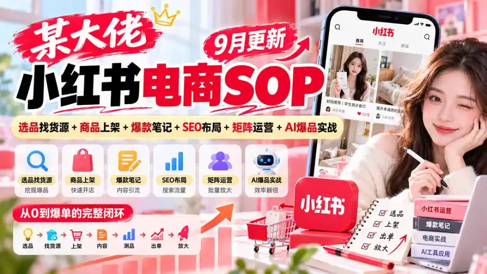 某大佬小红书电商SOP｜9月更新：选品找货源+商品上架+爆款笔记+SEO布局+矩阵运营+AI爆品实战-北极星资源库