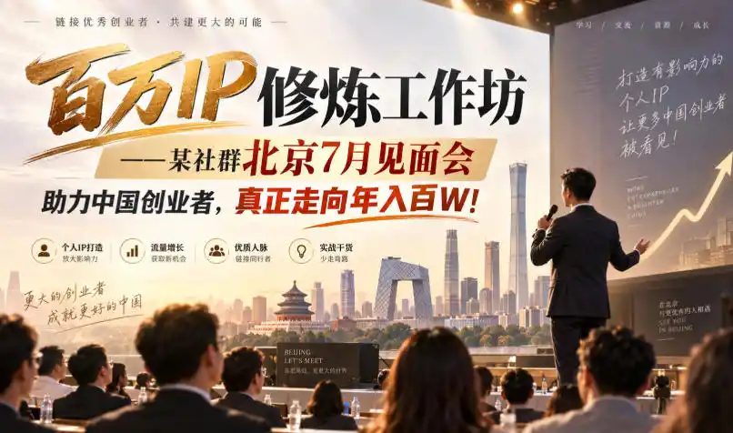 百万IP修炼工作坊——某社群北京7月见面会，助力中国创业者，真正走向年入百W!-北极星资源库