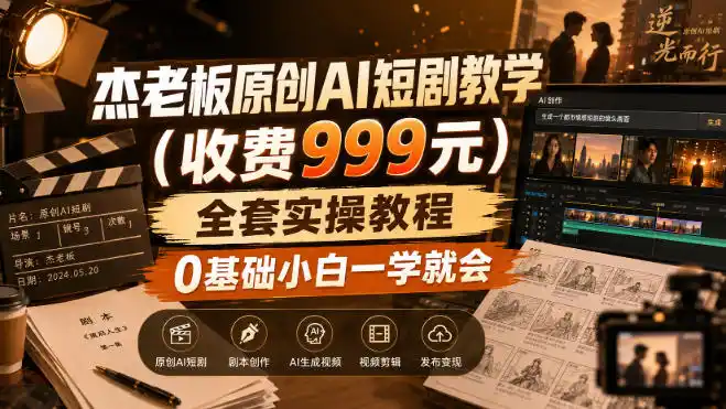 杰老板原创AI短剧教学(收费999元)，全套实操教程，0基础小白一学就会，非搬运技术-北极星资源库