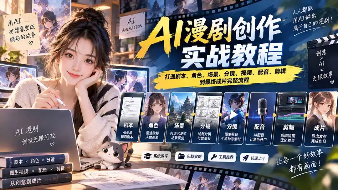2026 AI漫剧创作实战教程：打通剧本、角色、场景、分镜、视频、配音、剪辑到最终成片完整流程-北极星资源库
