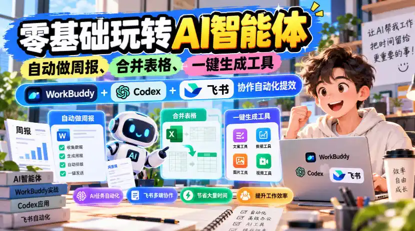 【无水印】零基础玩转AI智能体，自动做周报、合并表格、一键生成工具，WorkBuddy+Codex + 飞书协作自动化提效-北极星资源库