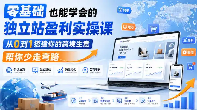 零基础也能学会的独立站盈利实操课，从0到1搭建你的跨境生意，帮你少走弯路-北极星资源库