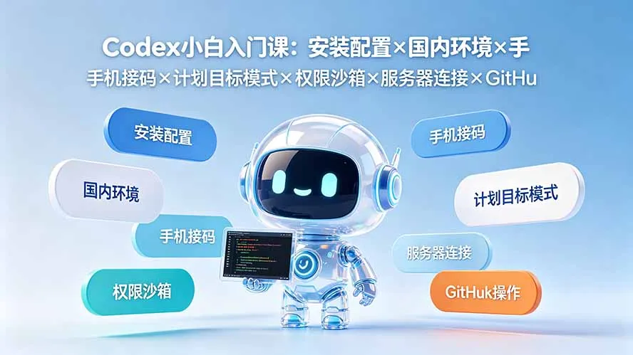 Codex小白入门课：安装配置×国内环境×手机接码×计划目标模式×权限沙箱×服务器连接×GitHub操作-北极星资源库