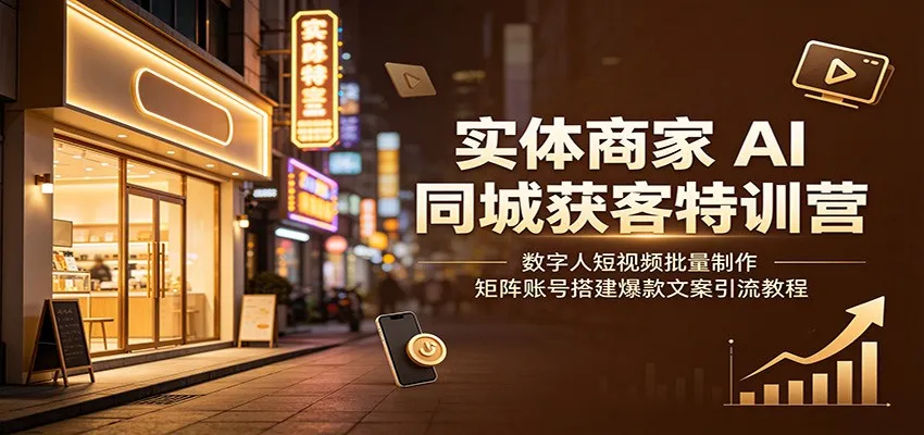实体商家AI同城获客特训营：数字人短视频批量制作，矩阵账号搭建爆款文案引流教程-北极星资源库