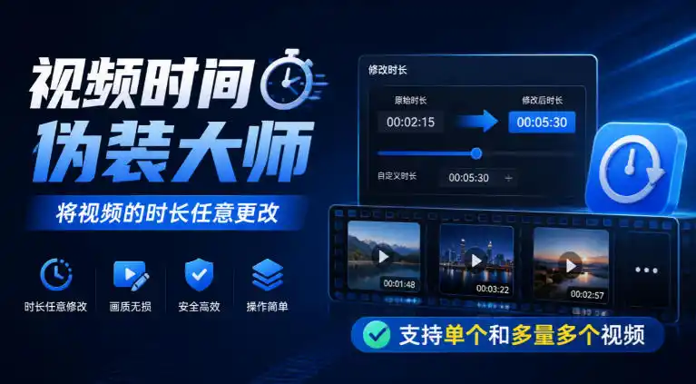 视频时间伪装大师，将视频的时长任意更改，支持单个和多量多个视频-北极星资源库