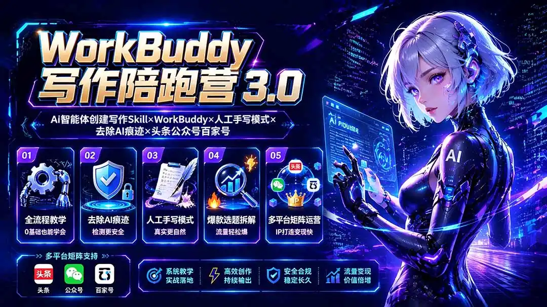 WorkBuddy写作陪跑营3.0-更新：Ai智能体创建写作Skill×WorkBuddy×人工手写模式×去除AI痕迹×头条公众号百家号-北极星资源库