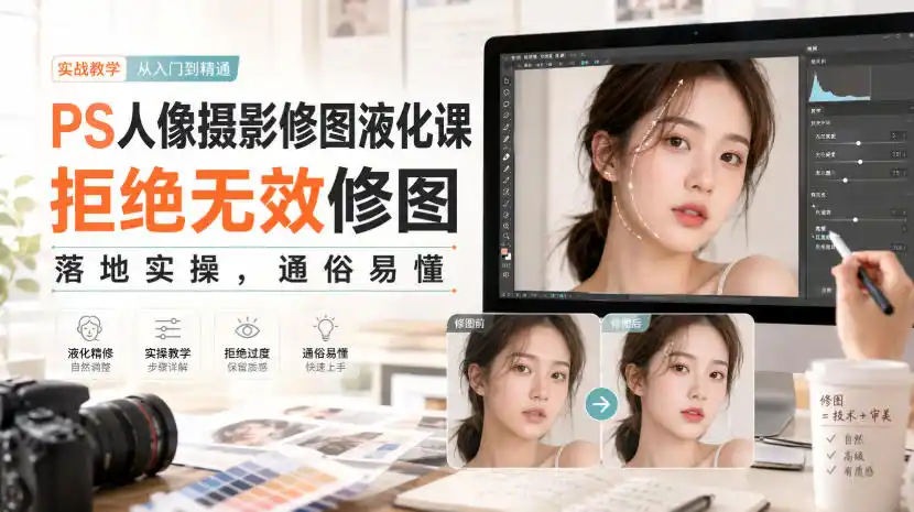 PS人像摄影修图液化课，拒绝无效修图，落地实操，通俗易懂-北极星资源库