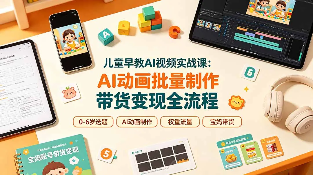 儿童早教AI视频实战课：0-6岁认知选题｜AI动画批量制作｜权重流量拉升｜宝妈账号带货变现全流程-北极星资源库