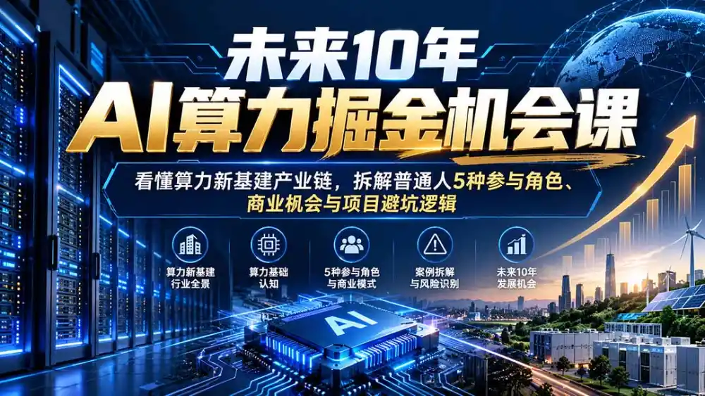 未来10年AI算力掘金机会课：看懂算力新基建产业链，拆解普通人5种参与角色、商业机会与项目避坑逻辑-北极星资源库