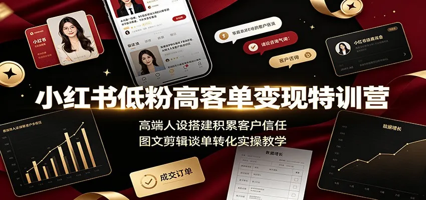 小红书低粉高客单变现特训营：高端人设搭建积累客户信任，图文剪辑谈单转化实操教学-北极星资源库