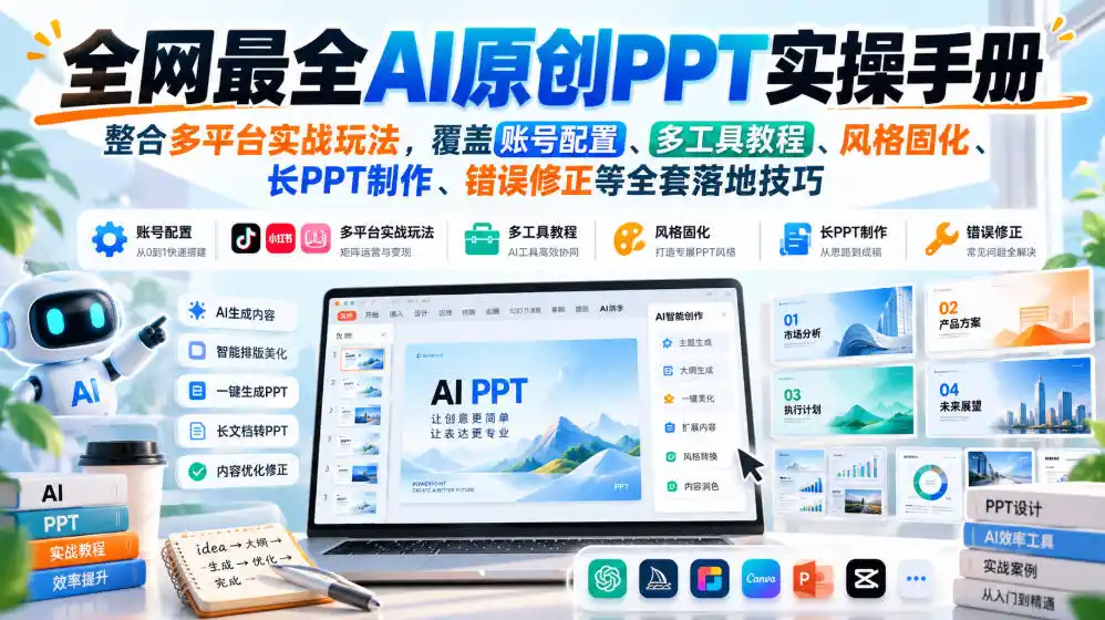 全网最全AI原创PPT实操手册,整合多平台实战玩法,覆盖账号配置、多工具教程、风格固化、长PPT制作、错误修正等全套落地技巧-北极星资源库