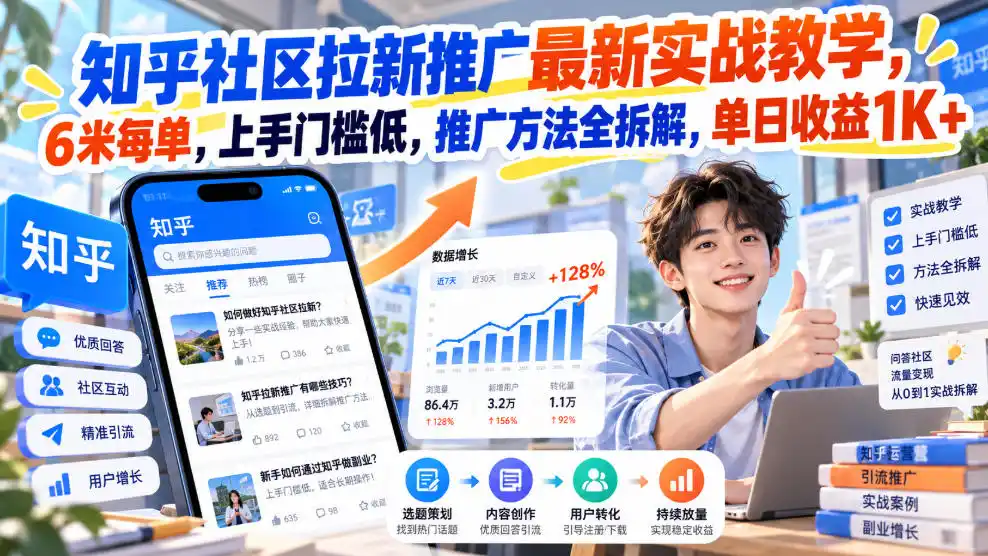 知乎社区拉新推广最新实战教学，6米每单，上手门槛低，推广方法全拆解，单日收益1K+！(更新0930)-北极星资源库