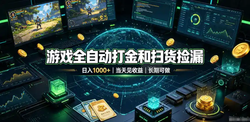 游戏全自动打金和扫货捡漏，日入1k+，当天见收益，长期可做！【揭秘】-北极星资源库