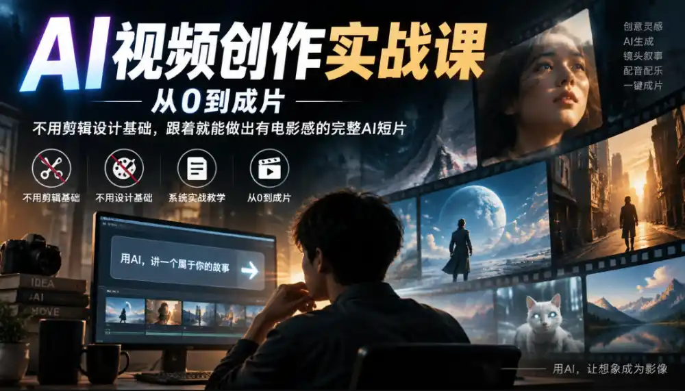 AI视频创作实战课,从0到成片,不用剪辑设计基础,跟着就能做出有电影感的完整AI短片-北极星资源库