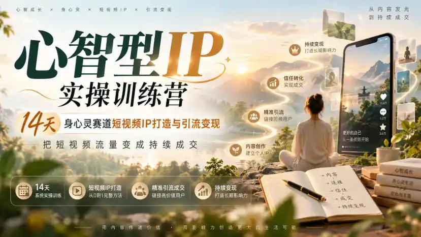 心智型IP实操训练营|14天身心灵赛道短视频IP打造与引流变现,把短视频流量变成持续成交-北极星资源库