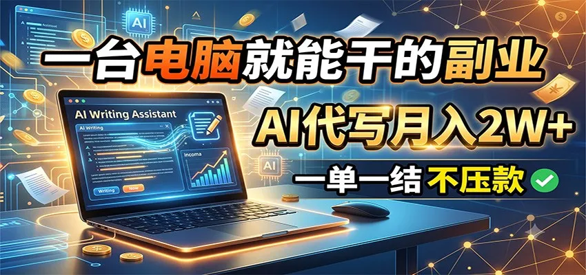 一台电脑就能干的副业，AI代写月入2W+，一单一结不压款-北极星资源库
