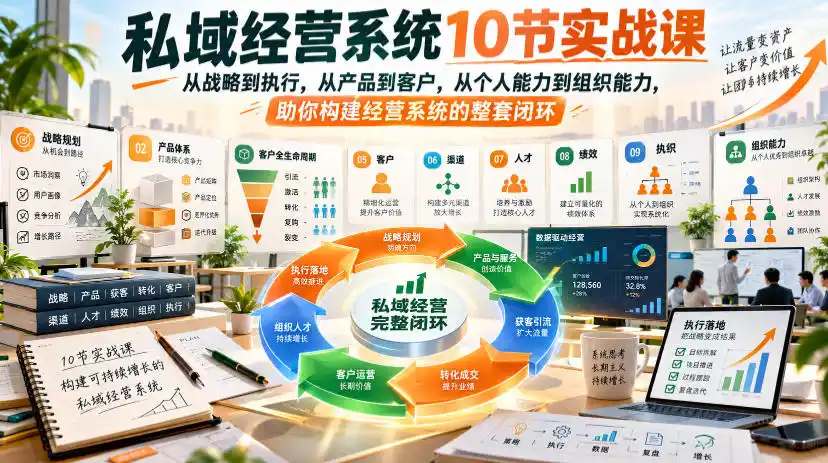 私域经营系统10节实战课,从战略到执行,从产品到客户,从个人能力到组织能力,助你构建经营系统的整套闭环-北极星资源库
