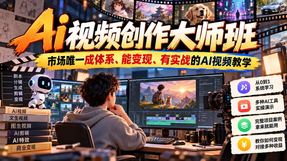 Ai视频创作大师班，市场唯一成体系、能变现、有实战的AI视频教学(更新2026)-北极星资源库