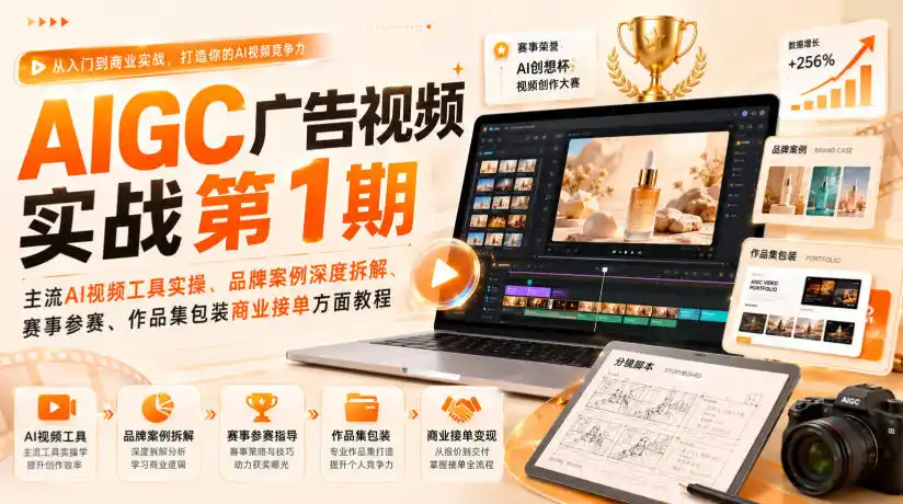AIGC广告视频实战第1期，主流AI视频工具实操、品牌案例深度拆解、赛事参赛、作品集包装商业接单方面教程-北极星资源库