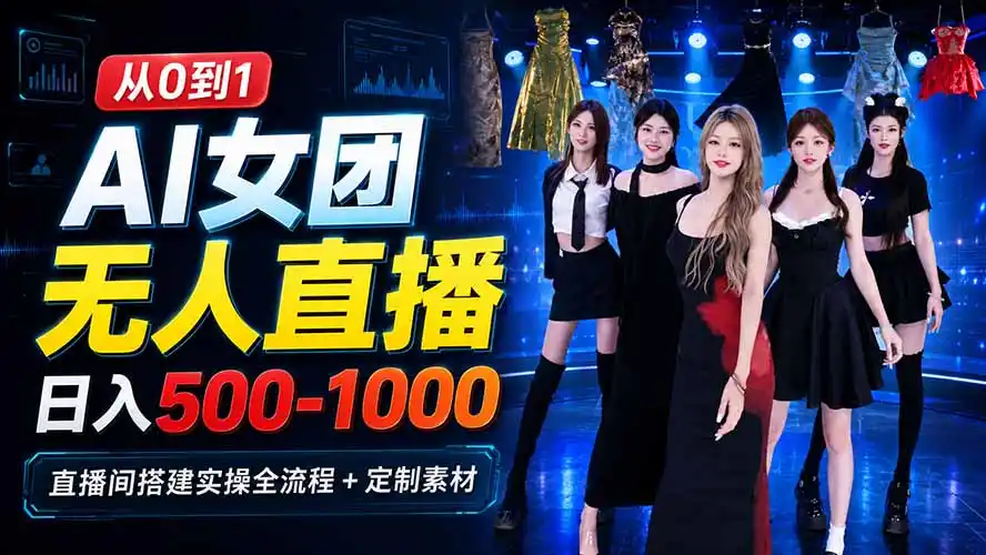 AI 女团无人直播，躺入500-1000每天，直播间搭建实操全流程+定制素材-北极星资源库