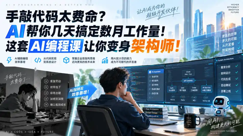 手敲代码太费命？AI帮你几天搞定数月工作量！这套AI编程课让你变身架构师！【原创双语字幕】-北极星资源库
