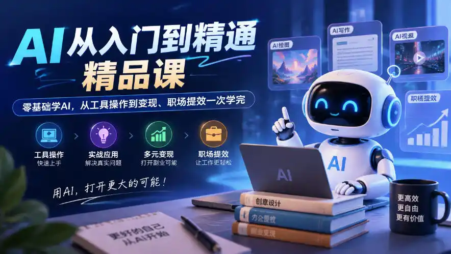 AI从入门到精通精品课，零基础学AI，从工具操作到变现、职场提效一次学完-北极星资源库
