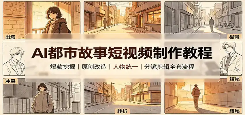 AI都市故事短视频制作教程：爆款挖掘原创改造，人物统一分镜剪辑全套流程-北极星资源库