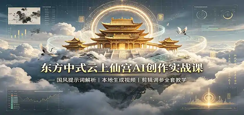 东方中式云上仙宫AI创作实战课：国风提示词解析，本地生成视频，剪辑调参全套教学-北极星资源库