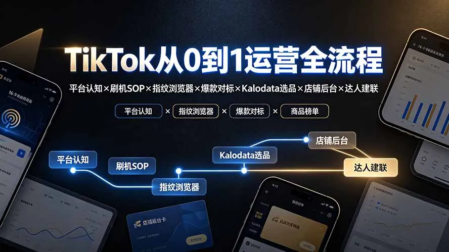 TikTok从0到1运营全流程：平台认知×刷机SOP×指纹浏览器×爆款对标×Kalodata选品×店铺后台×达人建联-北极星资源库