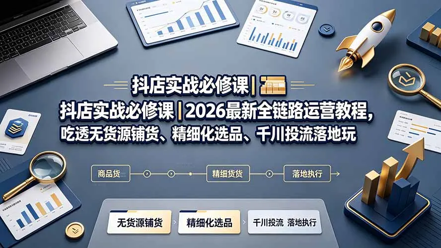 抖店实战必修课｜2026最新全链路运营教程，吃透无货源铺货、精细化选品、千川投流落地玩法-北极星资源库