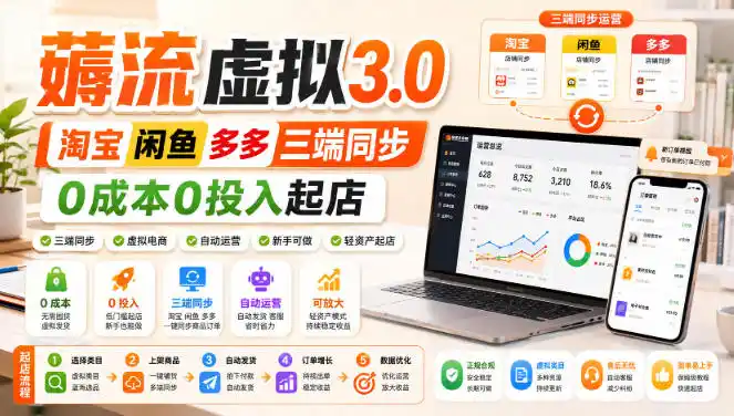 绅白不白·薅流虚拟3.0丨淘宝闲鱼多多三端同步丨0成本0投入起店(更新)-北极星资源库