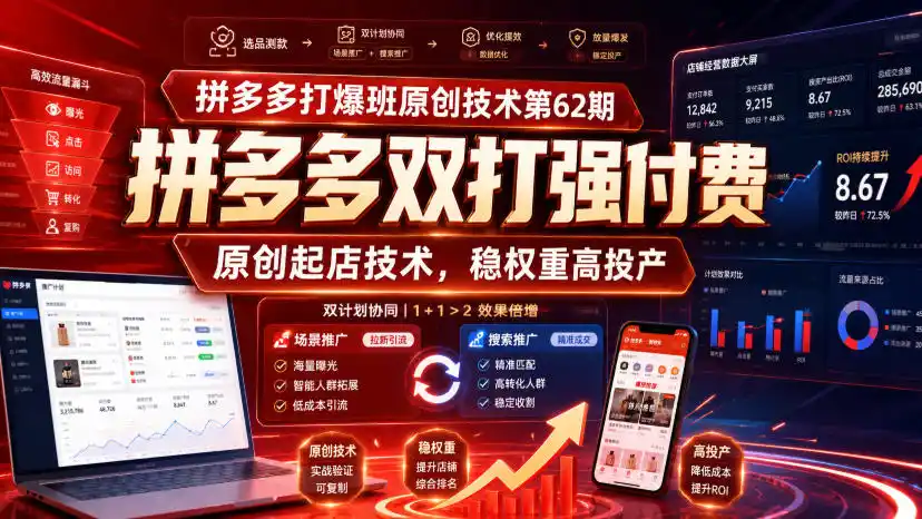 拼多多打爆班原创技术第62期，拼多多双打强付费，原创起店技术，稳权重高投产-北极星资源库