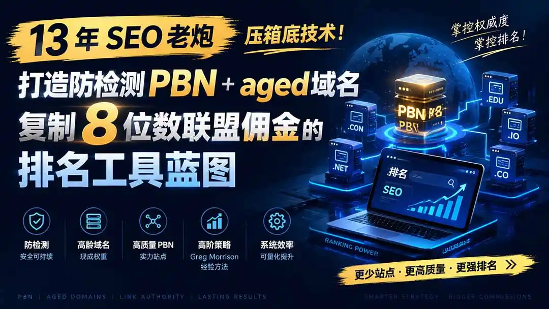 13 年 SEO 老炮压箱底技术！打造防检测 PBN+aged 域名，复制 8 位数联盟佣金的排名工具蓝图【原创双语字幕】-北极星资源库
