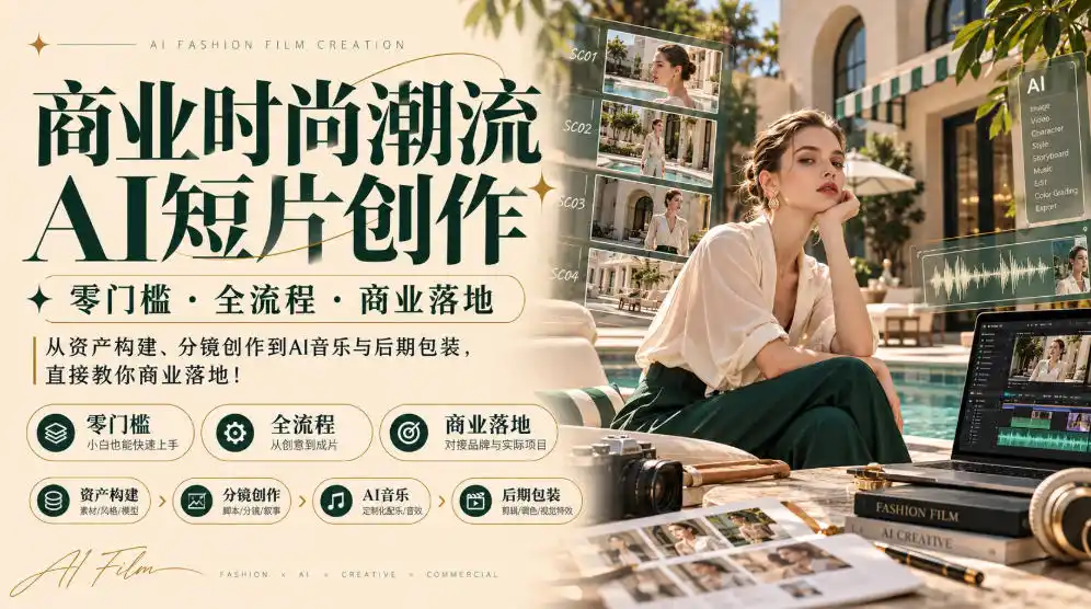 商业时尚潮流AI短片创作｜零门槛・全流程・商业落地，从资产构建、分镜创作到AI音乐与后期包装，直接教你商业落地！-北极星资源库