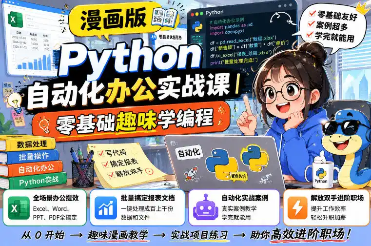 漫画版Python自动化办公实战课｜零基础趣味学编程，全场景办公提效、批量搞定报表文档、解放双手进阶职场-北极星资源库