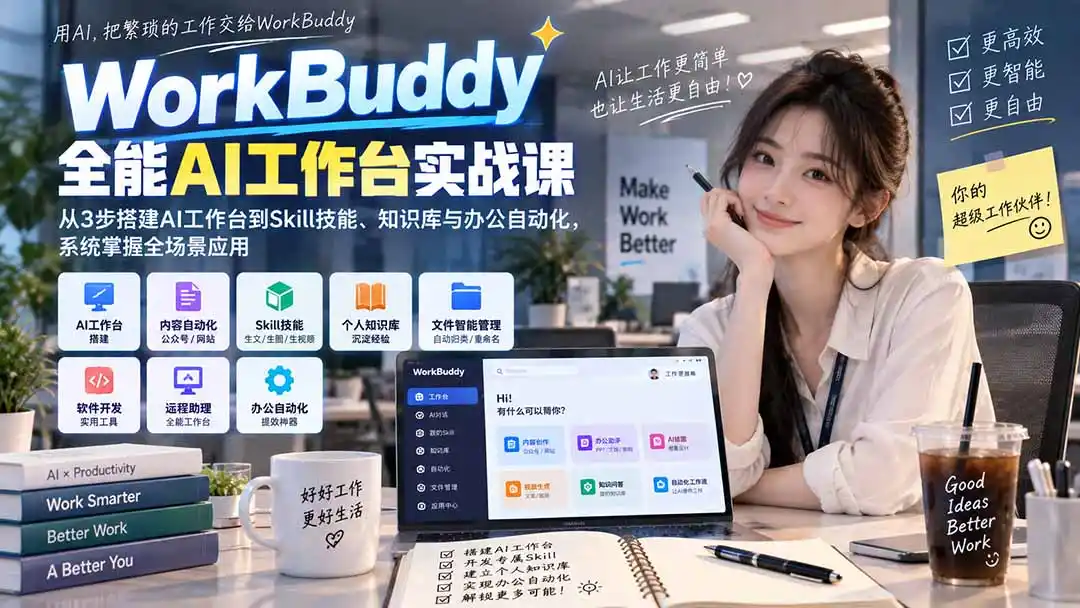 WorkBuddy全能AI工作台实战课：从3步搭建AI工作台到Skill技能、知识库与办公自动化，系统掌握全场景应用-北极星资源库