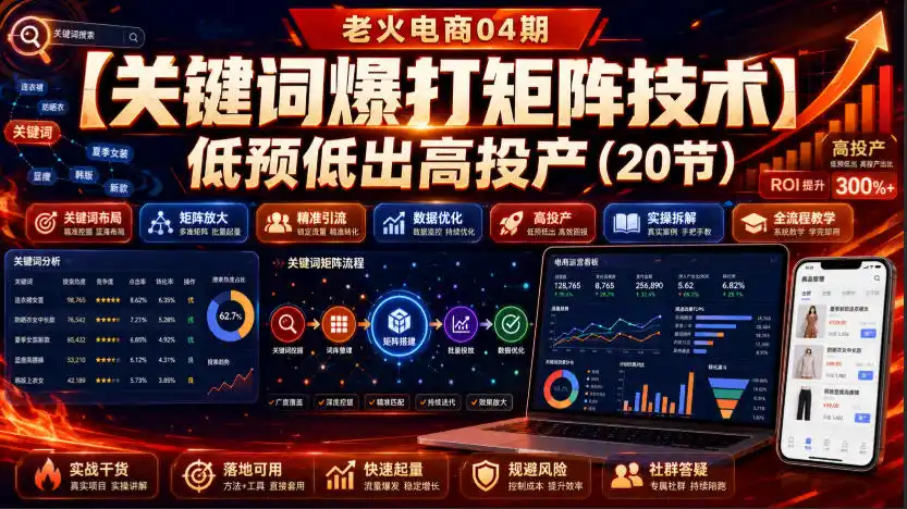 老火电商04期：【关键词爆打矩阵技术】低预低出高投产(20节)-北极星资源库