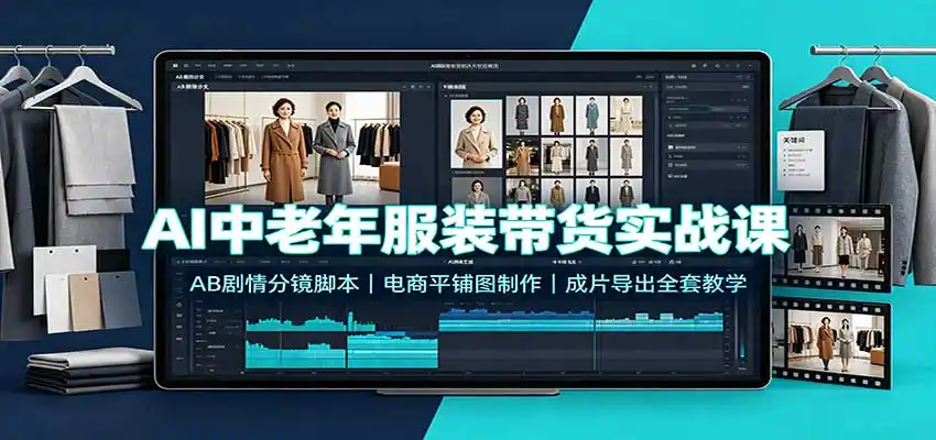 AI中老年服装带货实战课：AB剧情分镜脚本，电商平铺图制作，成片导出全套教学-北极星资源库