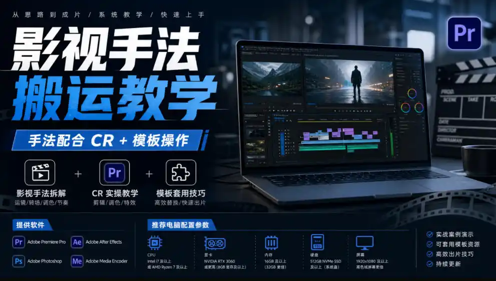 影视手法搬运教学，手法配合CR+模板操作，需要电脑，提供软件+配置参数-北极星资源库