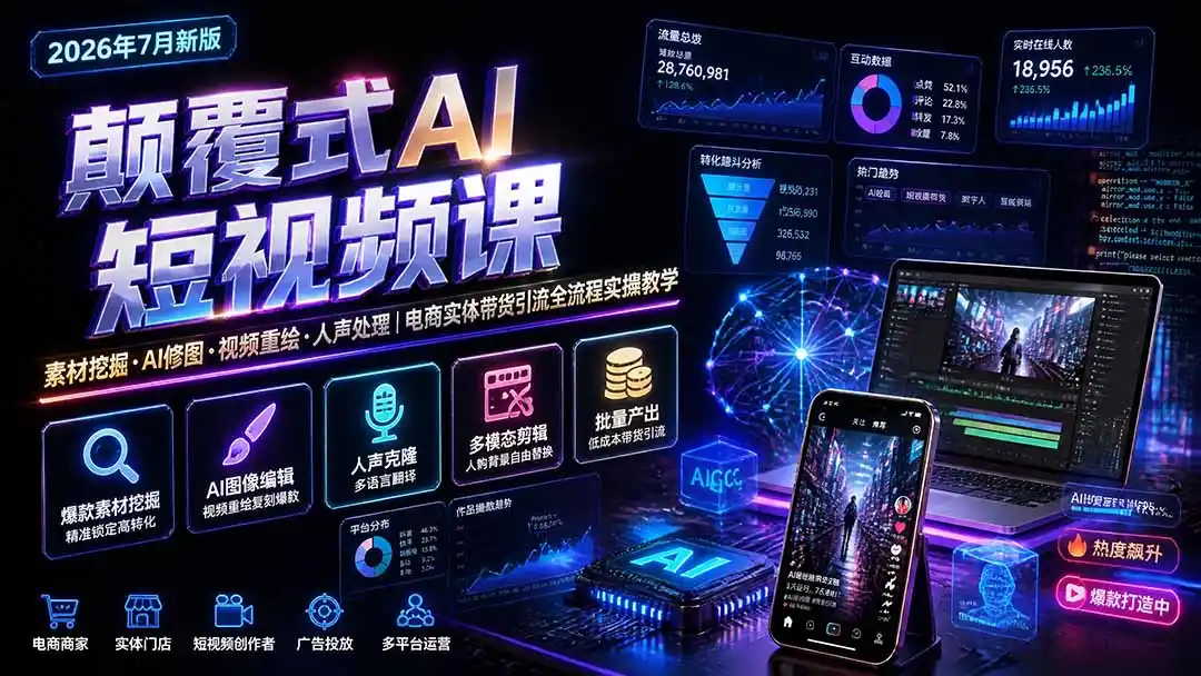 颠覆式AI短视频课｜素材挖掘，AI修图，视频重绘，人声处理｜电商实体带货引流全流程实操教学-北极星资源库