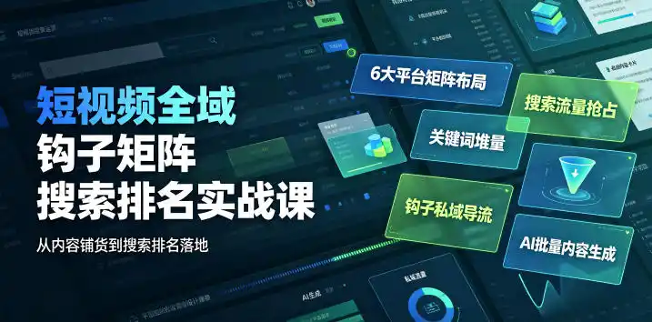 短视频全域钩子矩阵搜索排名实战课｜6大平台矩阵布局、关键词堆量抢占搜索流量、钩子私域导流、AI批量内容生成-北极星资源库