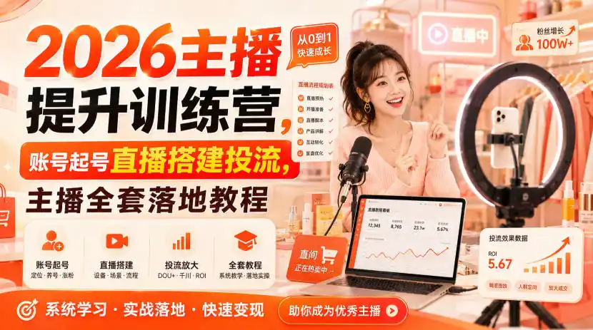 2026主播提升训练营，账号起号直播搭建投流，主播全套落地教程-北极星资源库
