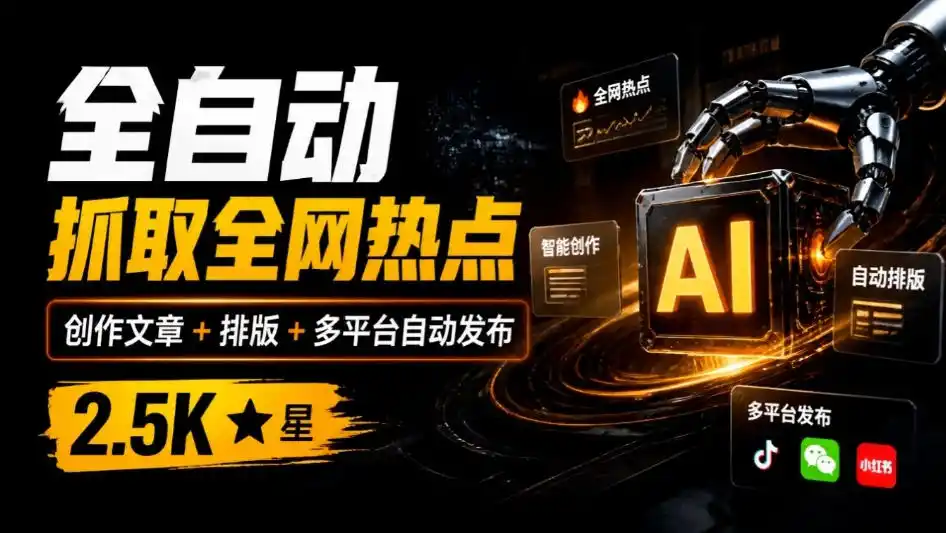 全自动抓取全网热点，创作文章并排版，并多平台自动发布！2.5k stars热点写作工具万稿汇AIMedia-北极星资源库
