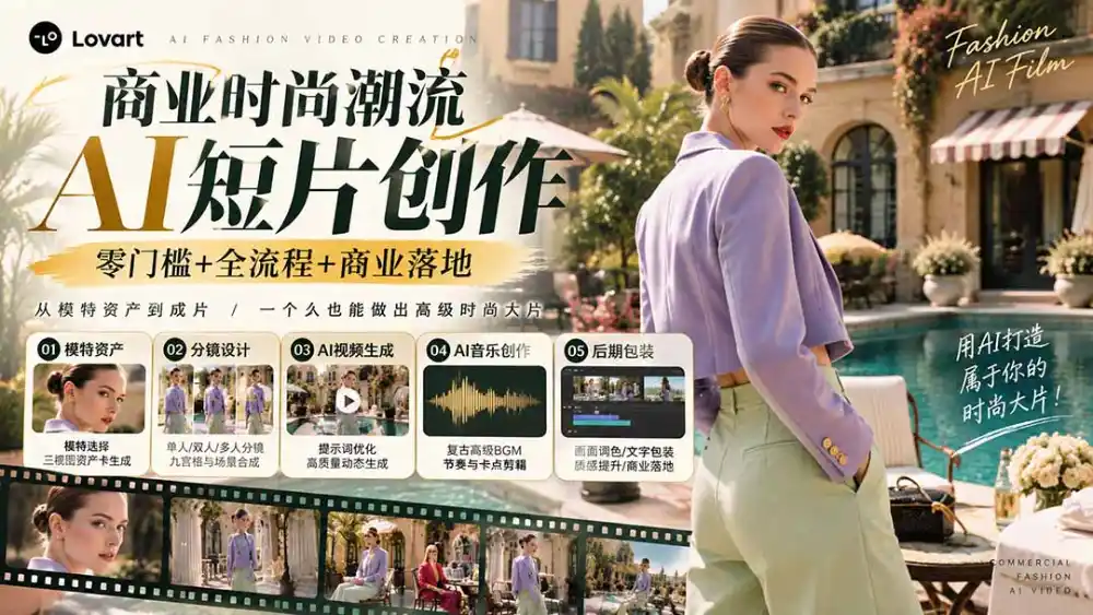 从一张模特图到高级时尚广告大片：AI三视图资产、场景合成、电影分镜、动态生成与复古音乐剪辑实战课-北极星资源库