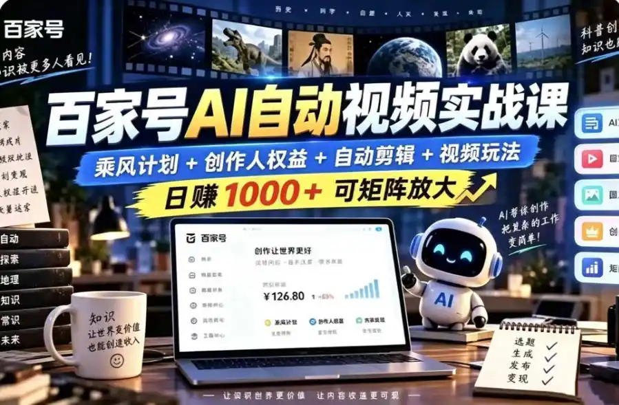 百家号自动矩阵玩法,长期可以做的项目,日入1k+,真正的睡后收入-北极星资源库