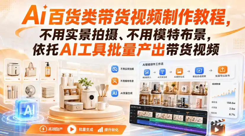 Ai百货类带货视频制作教程,不用实景拍摄、不用模特布景,依托AI工具批量产出带货视频-北极星资源库